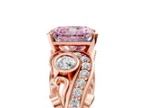 Rose gold Fancy Pink Radiant Cut Diamond Solitaire Ring with Milgrain Pavé Band and Four-Prong Setting_158