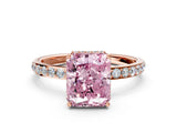 Rose gold Fancy Pink Radiant Cut Diamond Solitaire Ring with Pavé Band and Hidden Halo_15