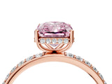 Rose gold Fancy Pink Radiant Cut Diamond Solitaire Ring with Pavé Band and Hidden Halo_19