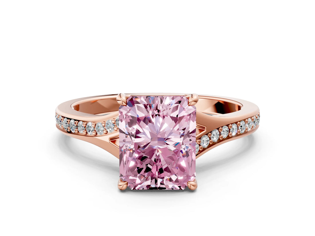 Rose gold Fancy Pink Radiant Cut Diamond Solitaire Ring with Pavé Band and Prong Setting_12
