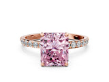Rose gold Fancy Pink Radiant Cut Diamond Solitaire Ring with Pave Band and Four Prong Setting_107