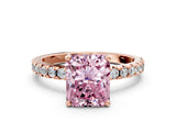 Rose gold Fancy Pink Radiant Cut Diamond Solitaire Ring with Round  Pavé Band and Four-Prong Setting_48
