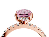 Rose gold Fancy Pink Radiant Cut Diamond Solitaire Ring with Round  Pavé Band and Four-Prong Setting_52