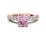 Rose gold Fancy Pink Radiant Cut Diamond Solitaire Ring with Shared Prong Pavé Band and Four-Prong Setting_58