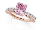 Rose gold Fancy Pink Radiant Cut Diamond Solitaire Ring with Shared Prong Pavé Band and Four-Prong Setting_59