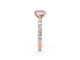 Rose gold Fancy Pink Radiant Cut Diamond Solitaire Ring with Shared Prong Pavé Band and Four-Prong Setting_60