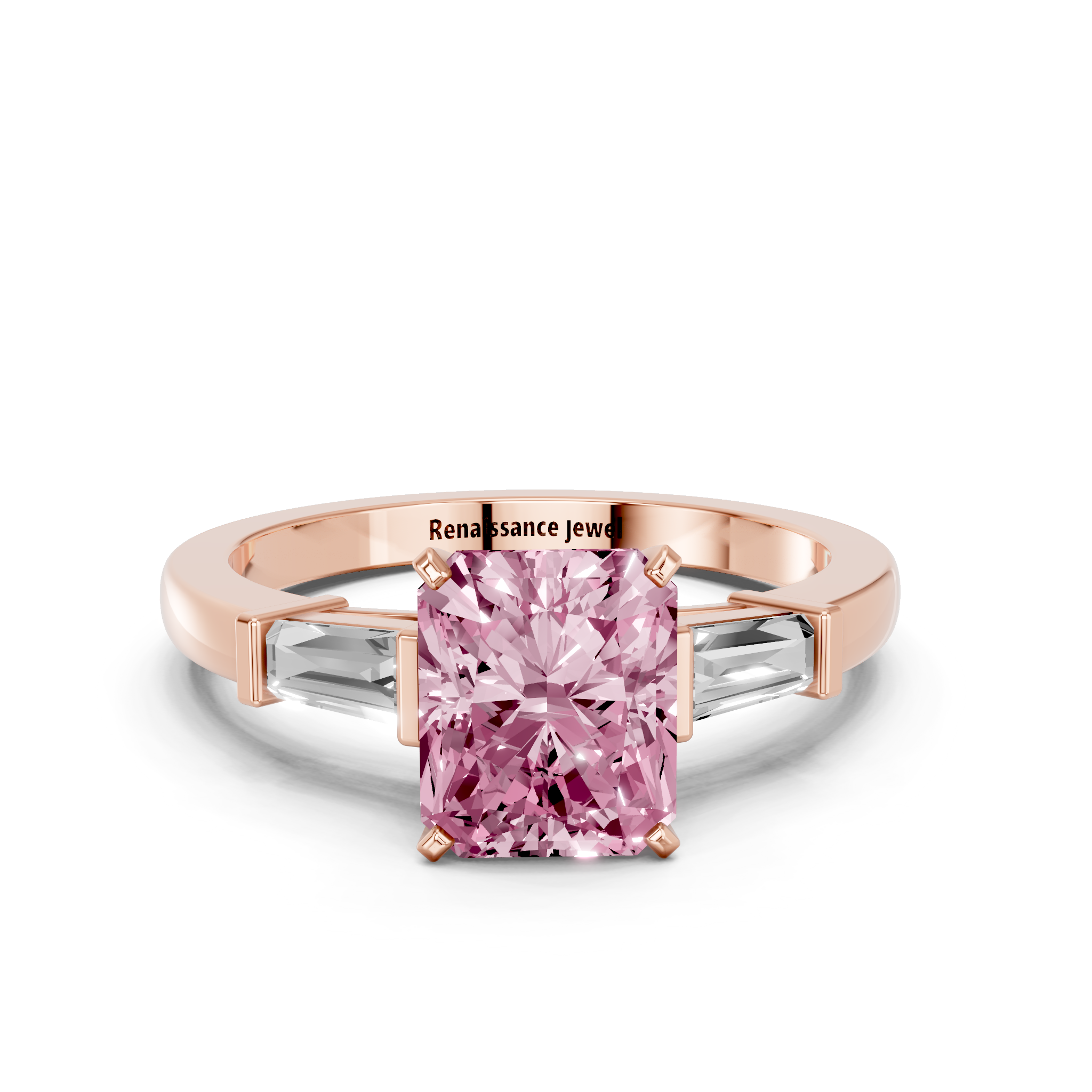 Rose gold Fancy Pink Radiant  Cut Diamond Solitaire Ring with Tapered Baguette Accents and Four-Prong Setting_11