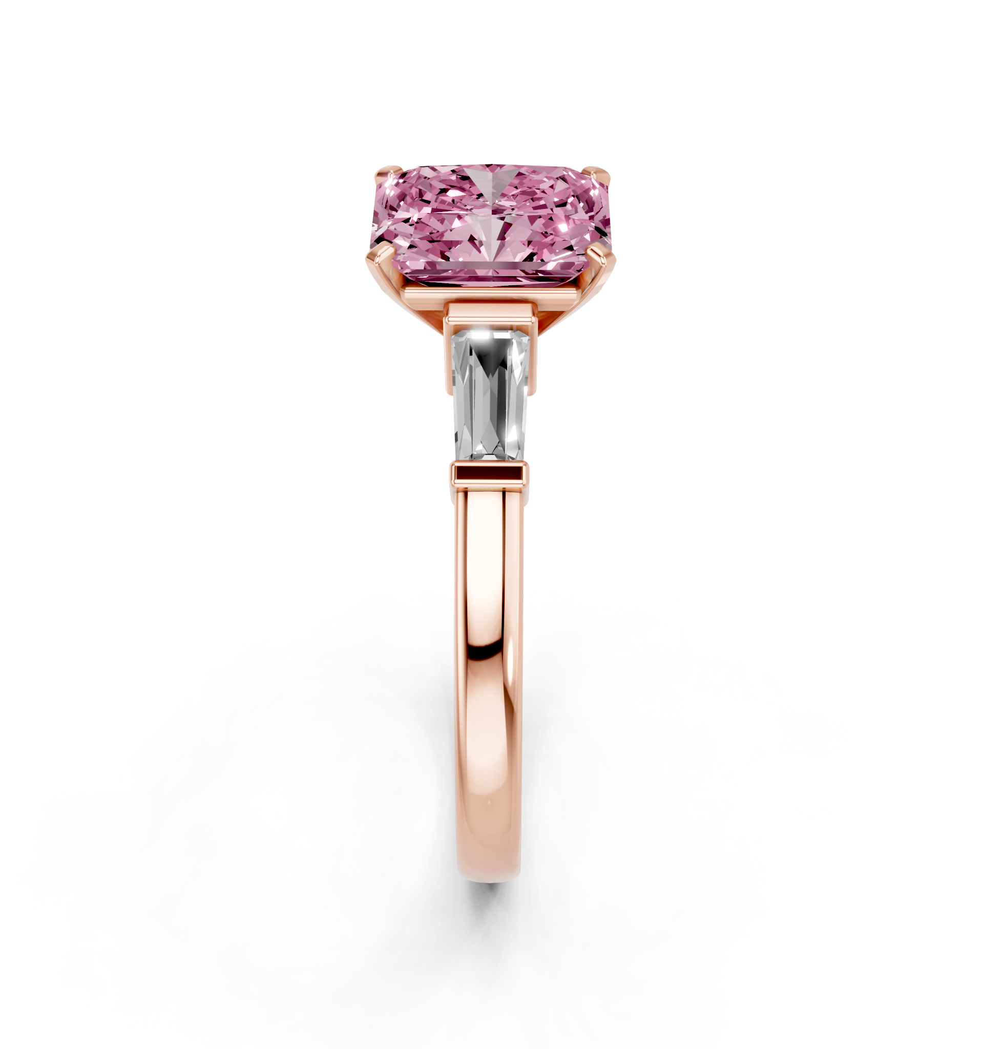 Rose gold Fancy Pink Radiant  Cut Diamond Solitaire Ring with Tapered Baguette Accents and Four-Prong Setting_4