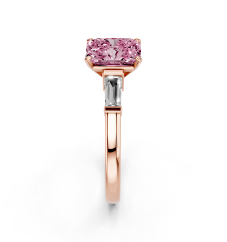 Rose gold Fancy Pink Radiant  Cut Diamond Solitaire Ring with Tapered Baguette Accents and Four-Prong Setting_4