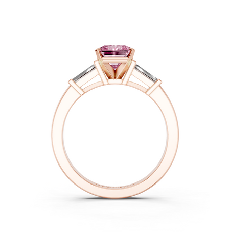 Rose gold Fancy Pink Radiant  Cut Diamond Solitaire Ring with Tapered Baguette Accents and Four-Prong Setting_5