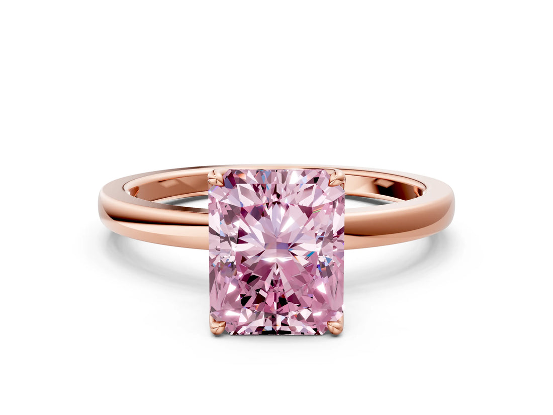 Rose gold Fancy Pink Radiant Cut Diamond Solitaire Ring with Thin Band and Prong Setting_12