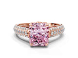 Rose gold Fancy Pink Radiant Cut Diamond Solitaire Ring with Three-Row Pavé Band and Four-Prong Setting_37
