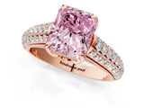 Rose gold Fancy Pink Radiant Cut Diamond Solitaire Ring with Three-Row Pavé Band and Four-Prong Setting_38