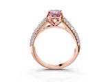 Rose gold Fancy Pink Radiant Cut Diamond Solitaire Ring with Three-Row Pavé Band and Four-Prong Setting_40