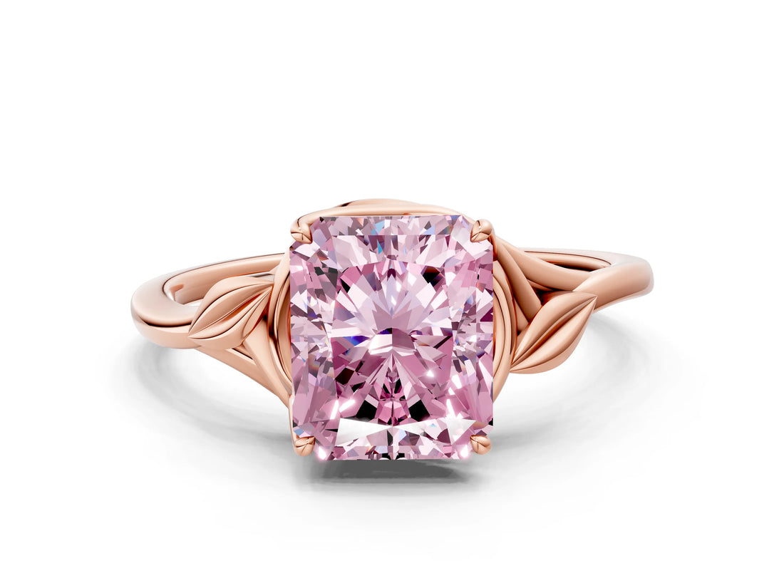 Rose gold Fancy Pink Radiant Cut Diamond Solitaire Ring with Twist Band and Four-Prong Setting_127