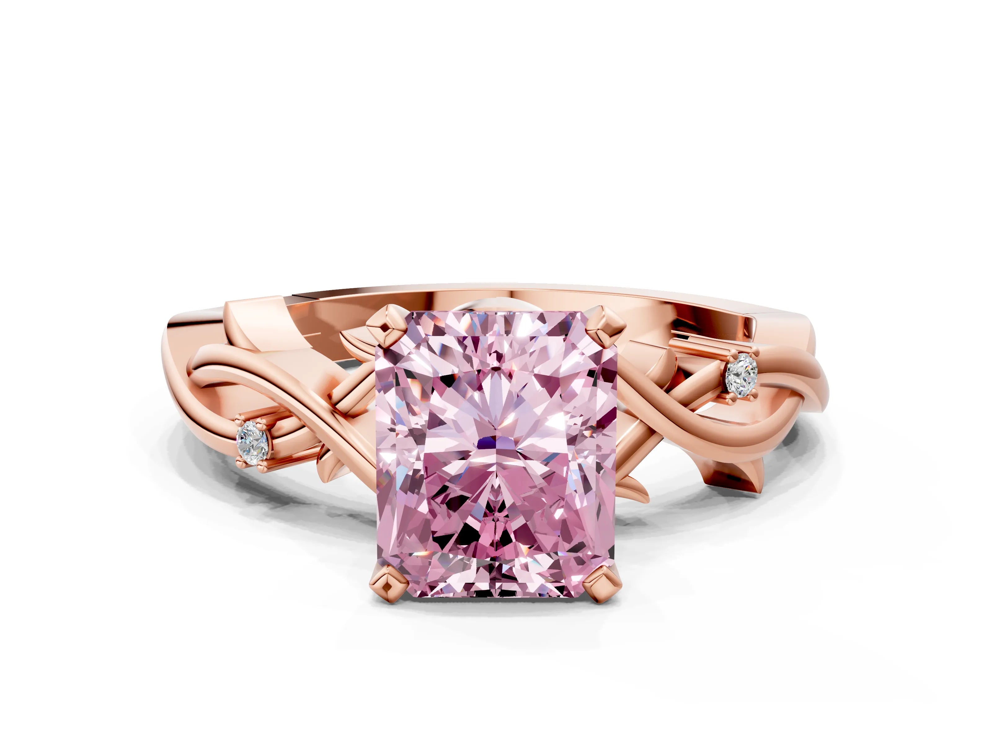 Rose gold Fancy Pink Radiant Cut Diamond Solitaire Ring with Twisted Band and Prong Setting_200