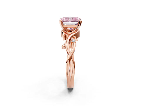 Rose gold Fancy Pink Radiant Cut Diamond Solitaire Ring with Twisted Band and Prong Setting_202