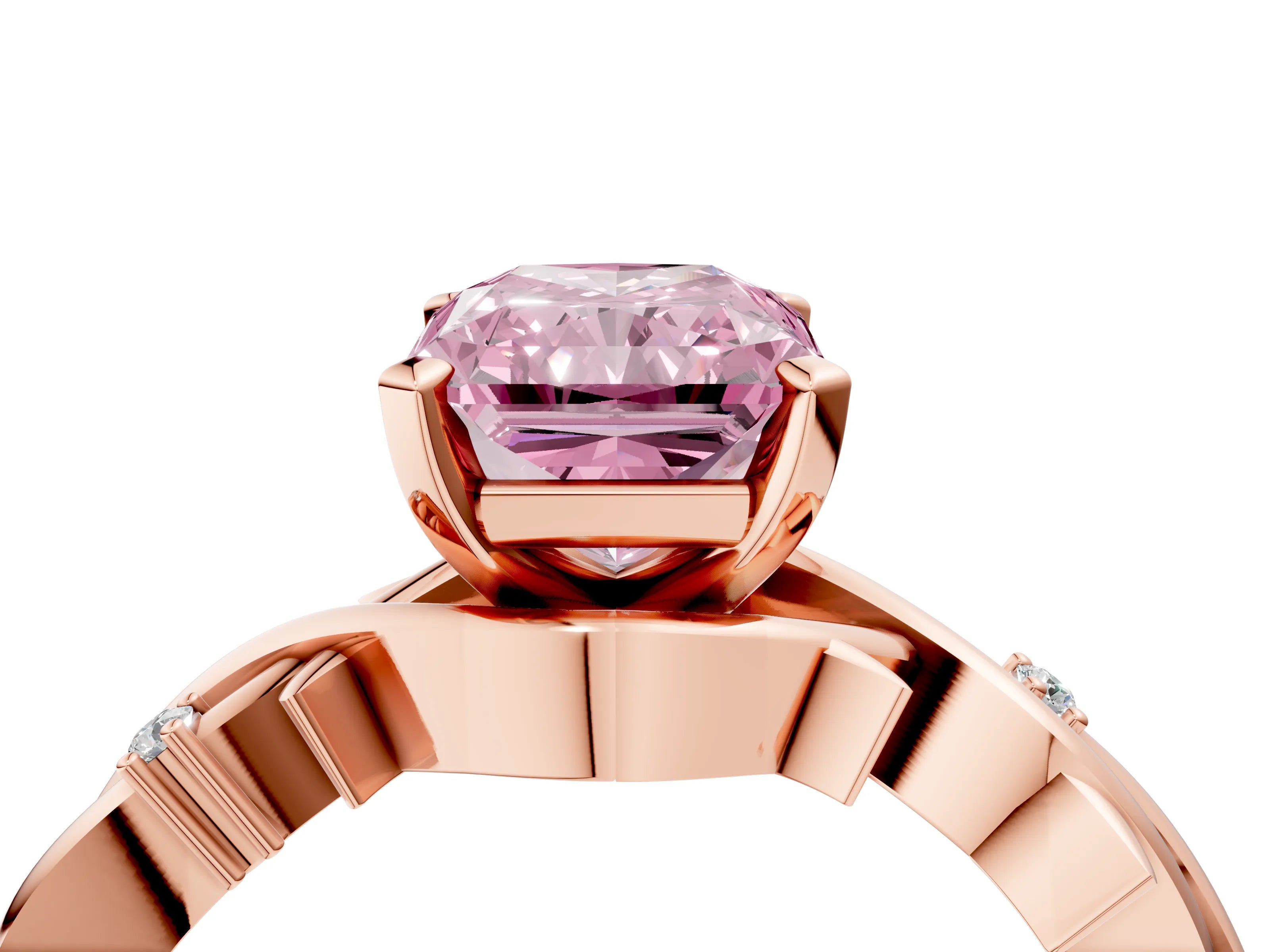 Rose gold Fancy Pink Radiant Cut Diamond Solitaire Ring with Twisted Band and Prong Setting_204