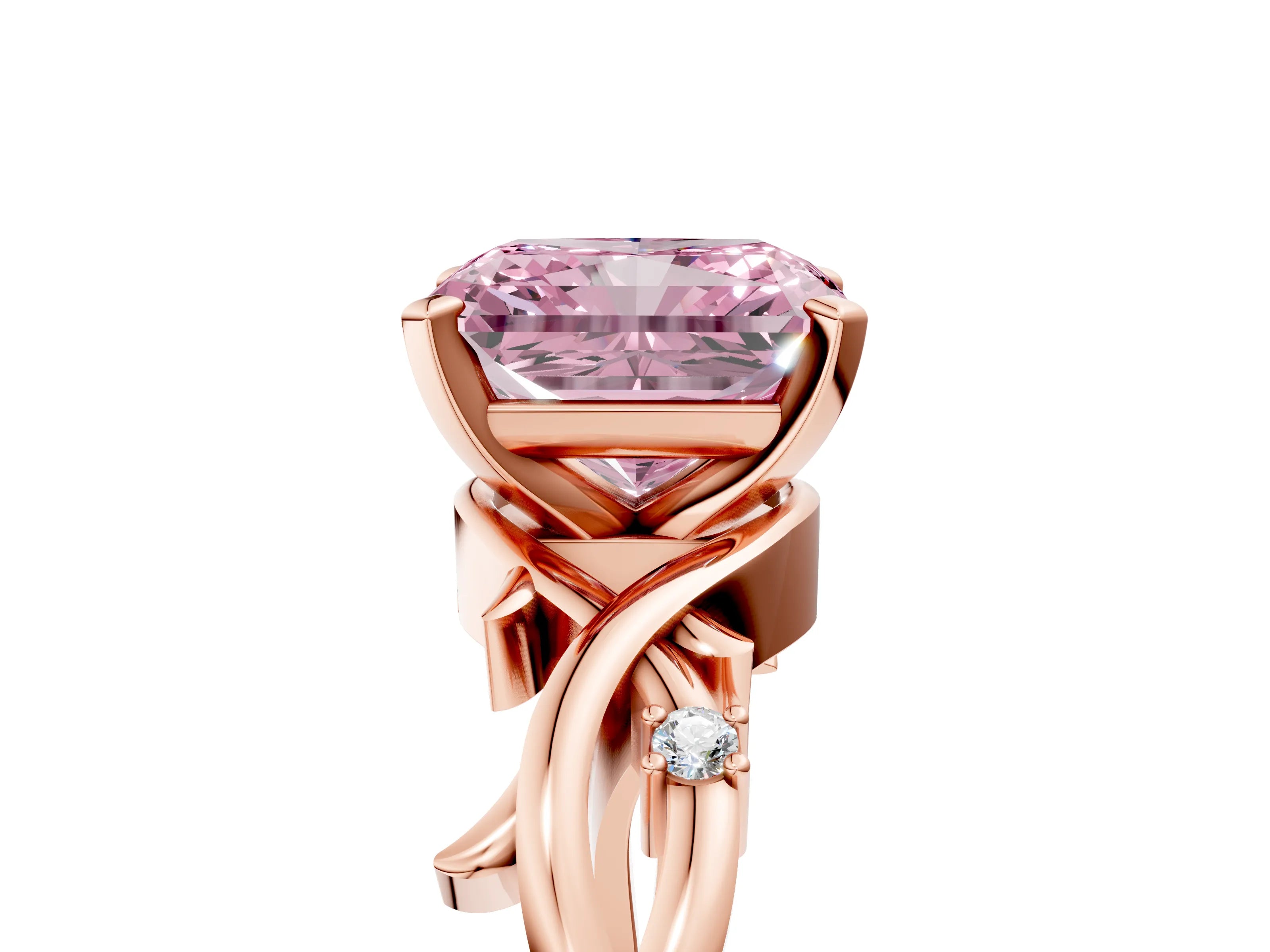 Rose gold Fancy Pink Radiant Cut Diamond Solitaire Ring with Twisted Band and Prong Setting_205