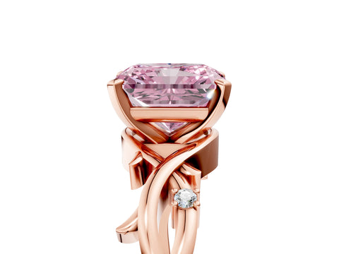 Rose gold Fancy Pink Radiant Cut Diamond Solitaire Ring with Twisted Band and Prong Setting_205