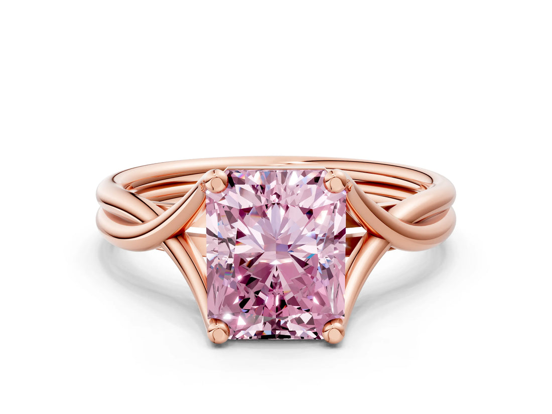 Rose gold Fancy Pink Radiant Cut Diamond Solitaire Twist Band Prong Setting Ring_55