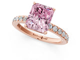 Rose gold Fancy Pink Radiant  Cut Diamond Solitaire with Pave Band and Four-Prong Setting 2