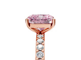 Rose gold Fancy Pink Radiant  Cut Diamond Solitaire with Pave Band and Four-Prong Setting