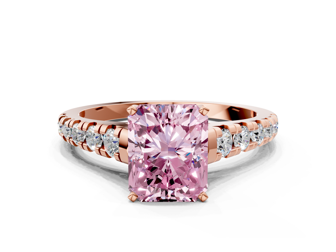 Rose gold Fancy Pink Radiant  Cut Diamond Solitaire with Pave Band and Four-Prong Setting_115