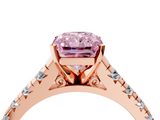 Rose gold Fancy Pink Radiant  Cut Diamond Solitaire with Pave Band and Four-Prong Setting_119