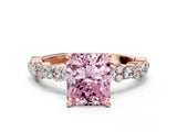 Rose gold Fancy Pink Radiant Cut Diamond Solitaire with Side Stones, Pave Band, Four-Prong Setting_103