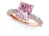 Rose gold Fancy Pink Radiant Cut Diamond Solitaire with Side Stones, Pave Band, Four-Prong Setting_104