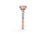 Rose gold Fancy Pink Radiant Cut Diamond Solitaire with Side Stones, Pave Band, Four-Prong Setting_105