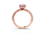 Rose gold Fancy Pink Radiant Cut Diamond Solitaire with Side Stones, Pave Band, Four-Prong Setting_106