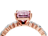 Rose gold Fancy Pink Radiant Cut Diamond Solitaire with Side Stones, Pave Band, Four-Prong Setting_107