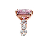 Rose gold Fancy Pink Radiant Cut Diamond Solitaire with Side Stones, Pave Band, Four-Prong Setting_108