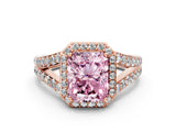 Rose gold Fancy Pink Radiant Cut Diamond Split Shank Halo Ring with Four-Prong Setting_57