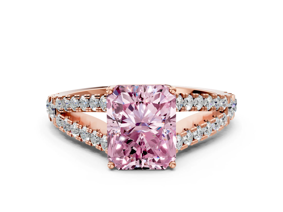 Rose gold Fancy Pink Radiant Cut Diamond Split Shank Pavé Engagement Ring with Four-Prong Setting_77