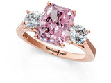 Rose gold Fancy Pink Radiant Cut Diamond Three-Stone Engagement Ring with Prong Setting and Pavé Band_1