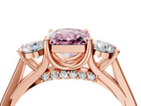 Rose gold Fancy Pink Radiant Cut Diamond Three-Stone Engagement Ring with Prong Setting and Pavé Band_4
