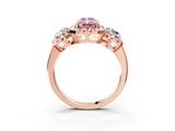 Rose gold Fancy Pink Radiant Cut Diamond Three-Stone Halo Ring with Prong Setting and Pavé Accents_3