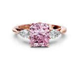 Rose gold Fancy Pink Radiant Cut Diamond Three-Stone Ring with Pear Side Stones and Four-Prong Setting_72