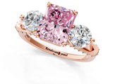 Rose gold Fancy Pink Radiant Cut Diamond Three-Stone Ring with Prong Setting and Pavé Band_1