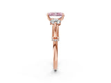 Rose gold Fancy Pink Radiant Cut Diamond Three-Stone Ring with Prong Setting and Pavé Band_2