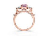 Rose gold Fancy Pink Radiant Cut Diamond Three-Stone Ring with Prong Setting and Pavé Band_3