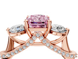Rose gold Fancy Pink Radiant Cut Diamond Three-Stone Ring with Prong Setting and Pavé Band_4