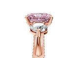 Rose gold Fancy Pink Radiant Cut Diamond Three-Stone Ring with Prong Setting and Pavé Band_5