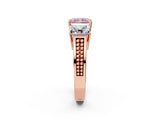 Rose gold Fancy Pink Radiant Cut Diamond Three-Stone Ring with Prong Setting and Textured Band_14
