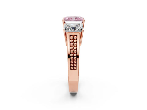 Rose gold Fancy Pink Radiant Cut Diamond Three-Stone Ring with Prong Setting and Textured Band_14