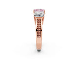 Rose gold Fancy Pink Radiant Cut Diamond Three-Stone Ring with Prong Setting and Textured Band_26