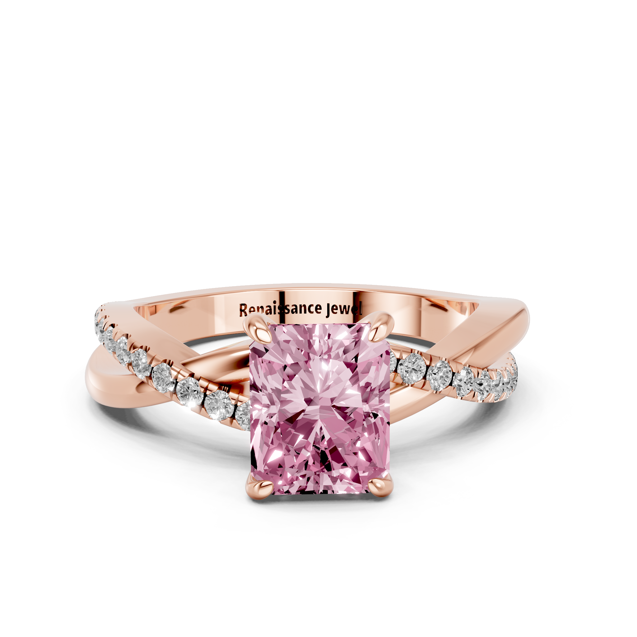 Rose gold Fancy Pink Radiant  Cut Diamond Twist Band Solitaire with Prong Setting_11